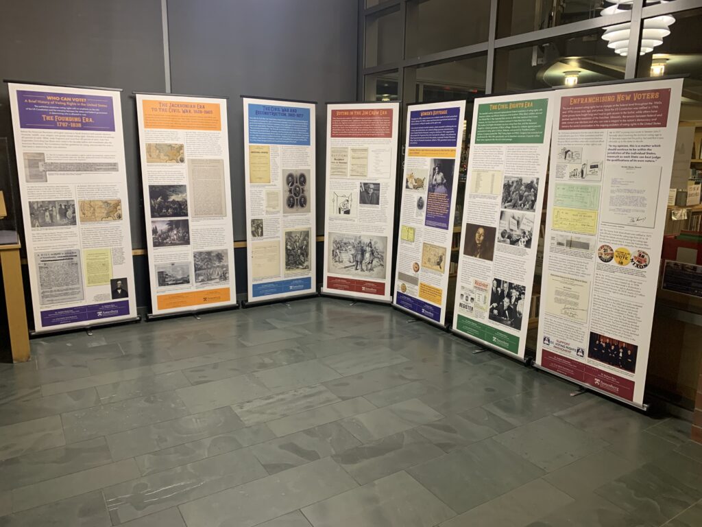 A photo of the exhibit on display in the lobby of the library.